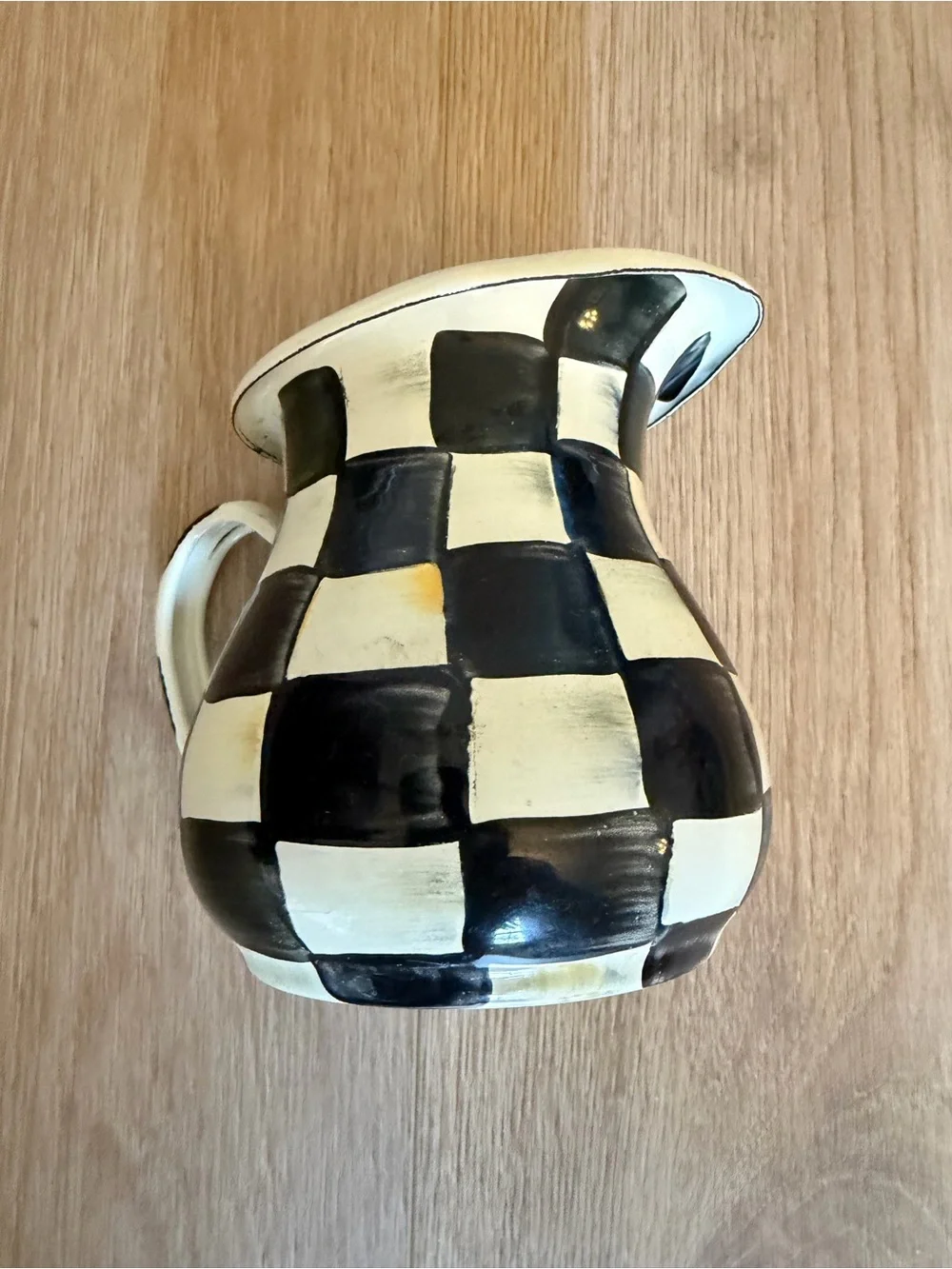 MacKenzie-Childs Black and Cream Checkered Ceramic Pitcher